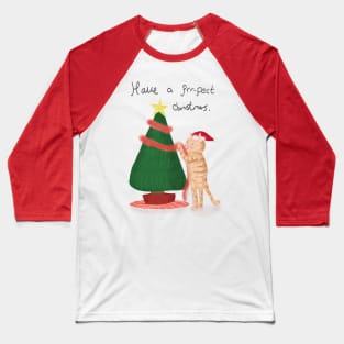 Have a prrrfect Christmas cat decorating a tree Baseball T-Shirt